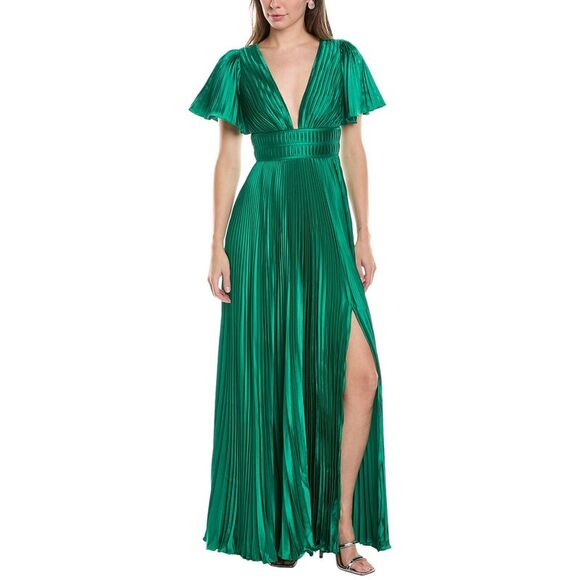 Amur WomensJupiter Pleated Sleeve Gown, Green